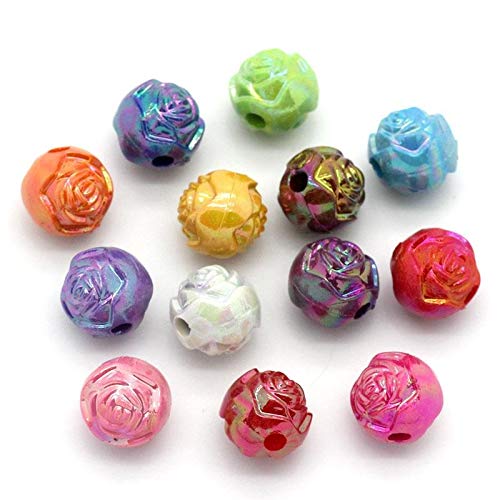 JGFinds Carved Flower Bubblegum Spacer Beads - Small 8mm with 1.5mm Hole, 200 Pack, Mixed Colors, Acrylic, DIY Jewelry Making Supplies - Image 1