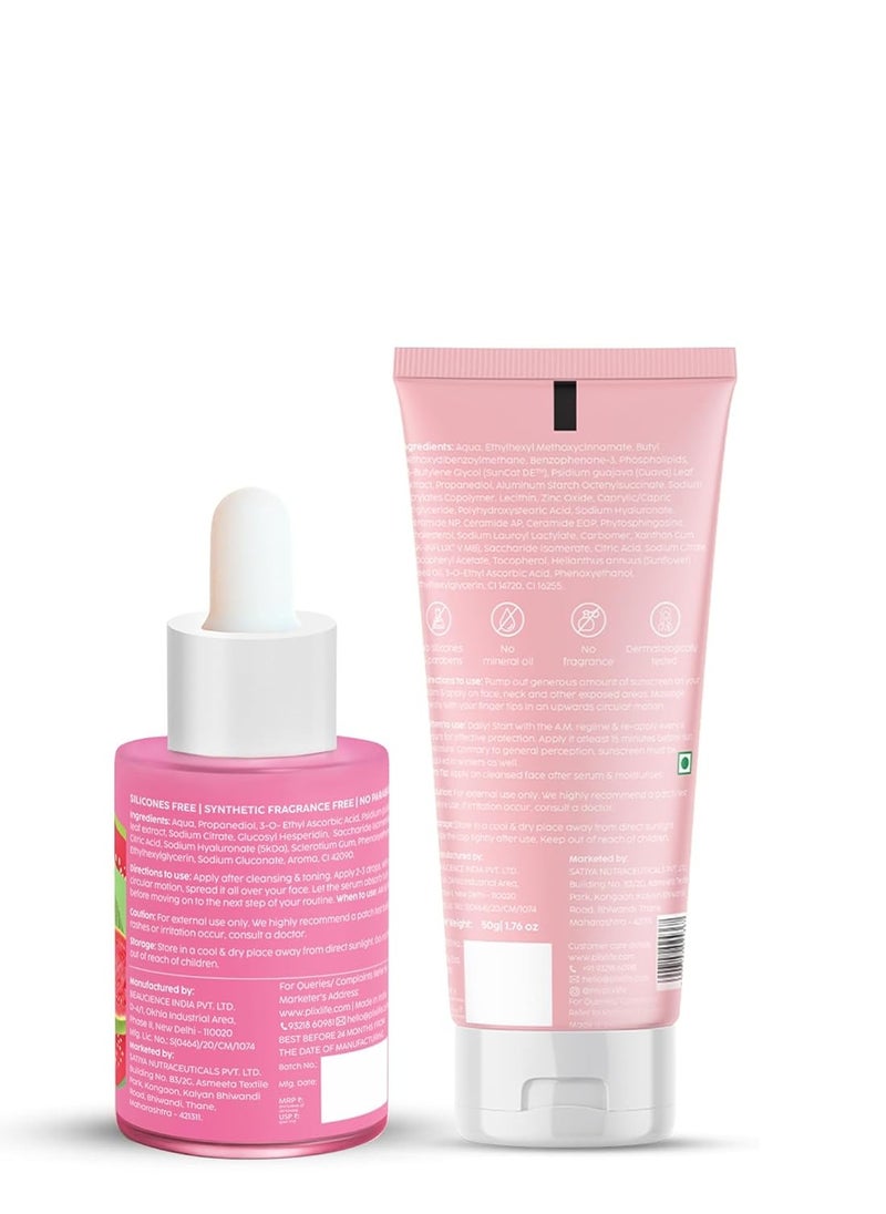 PLIX THE PLANT FIX PLIX Spf 50+ Guava Glow Sunscreen 50G and 10% Vitamin C Guava Face Serum 20Ml Combo For Uv A Uv B Protection and Skin Brightening With  Vitamin C and Hyaluronic Acid and Pentavitin  - Image 2