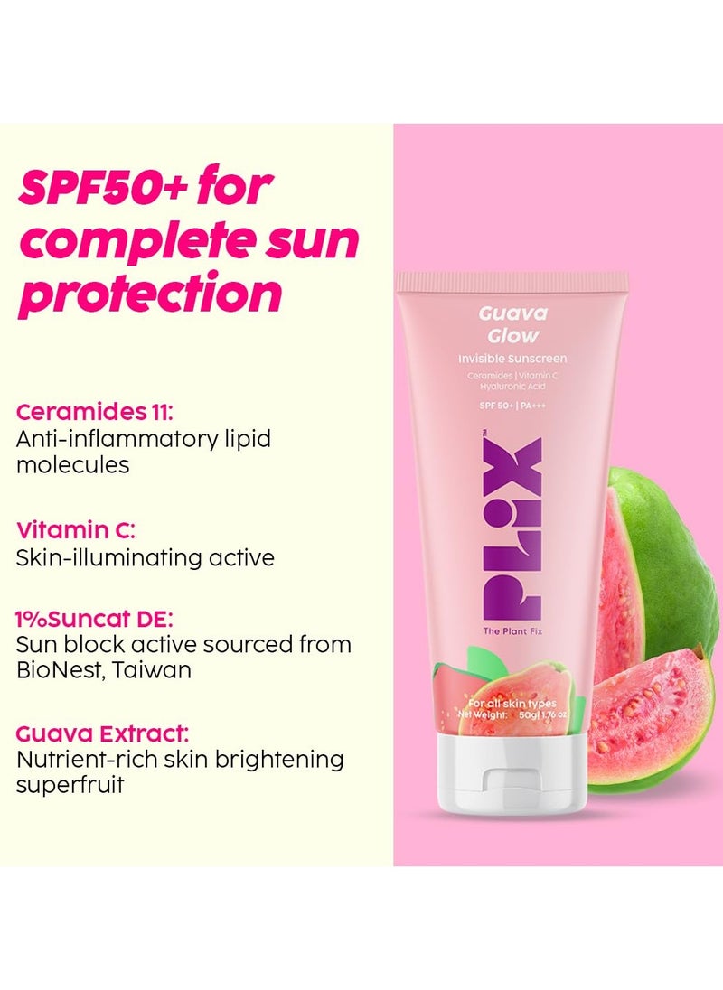 PLIX THE PLANT FIX PLIX Spf 50+ Guava Glow Sunscreen 50G and 10% Vitamin C Guava Face Serum 20Ml Combo For Uv A Uv B Protection and Skin Brightening With  Vitamin C and Hyaluronic Acid and Pentavitin  - Image 3
