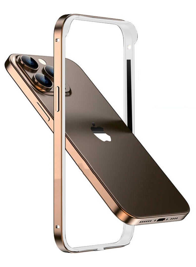 Theodor iPhone 15 Pro max Aluminum Frame Metal Bumper Frame Slim Hard Case Cover, Metal Frame Armor with Soft Inner Bumper, Raised Edge Protection for iPhone 15 pro max for 6.7", Titanium Gold - Image 1