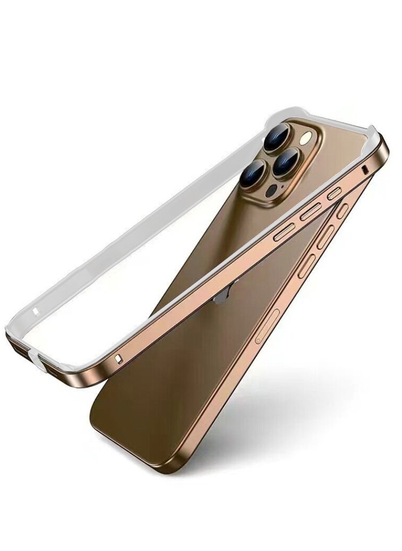 Theodor iPhone 15 Pro max Aluminum Frame Metal Bumper Frame Slim Hard Case Cover, Metal Frame Armor with Soft Inner Bumper, Raised Edge Protection for iPhone 15 pro max for 6.7", Titanium Gold  - Image 3