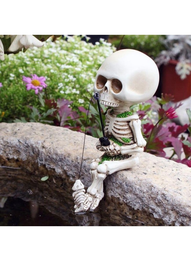 VAYINATO Aquarium Fishing Skeleton Decoration, Mini Halloween Skeleton Outdoor Statue For Pond Fountain Waterfalls Poolside Town Graveyard Fairy Garden Decoration By Petzlifeworld - Image 1
