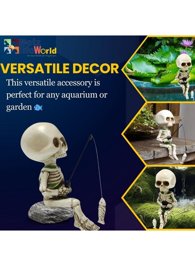 VAYINATO Aquarium Fishing Skeleton Decoration, Mini Halloween Skeleton Outdoor Statue For Pond Fountain Waterfalls Poolside Town Graveyard Fairy Garden Decoration By Petzlifeworld - Image 3