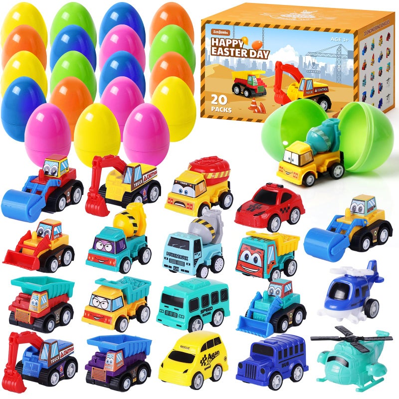 ZenBombs Easter Eggs with Toys Inside-20 PCS Colorful Plastic Easter Eggs Filled with Toy Vehicles for Kids-Surprise Egg for Easter Egg Hunt, Basket Stuffers and Birthday Party Favors - Image 1