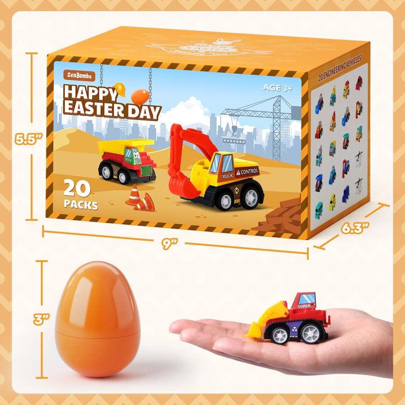 ZenBombs Easter Eggs with Toys Inside-20 PCS Colorful Plastic Easter Eggs Filled with Toy Vehicles for Kids-Surprise Egg for Easter Egg Hunt, Basket Stuffers and Birthday Party Favors - Image 2