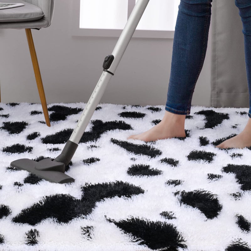 DweIke Fluffy Black White Rugs for Bedroom Living Room, 4x6 Feet Soft Plush Shaggy Cow Hide Print Girls Boys Kids Rug, Non-Slip and Machine Washable Carpet for Dorm Nursery Classroom Decor - Image 5
