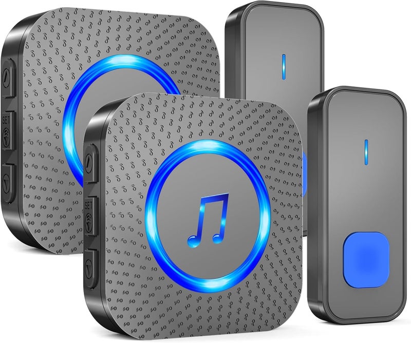 SURFOU Wireless Doorbell with 2 receivers 2 Buttons,IP55 Waterproof Doorbell,1300 FT/400M Remote Doorbell,55 Chimes 5 Volume,Colorful LED Flashing,110 db Loud Volume,For Home/Classroom - Image 1