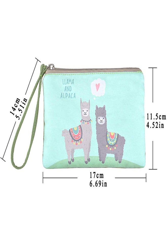 Rantanto Cute Canvas Cash Coin Purse, Make Up Bag, Cellphone Bag With Handle (BG0023 Llama And Alpaca) - Image 2