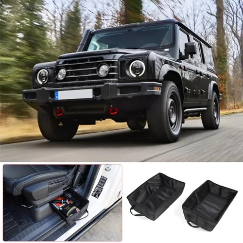 Tumukiw Compatible with Ineos Grenadier 2020-2024 Under Seat Storage Tray, Oxford Cloth Driver Passenger Underseat Hidden Organizer Tool Box Organizer with Anti-slip and Handle (2PCS, Black) - Image 2