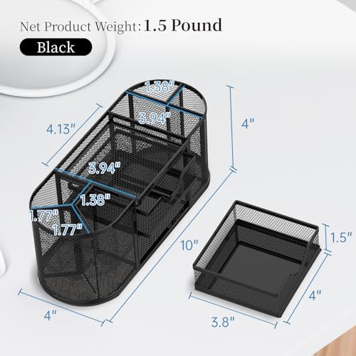 SUPEASY Mesh Desk Organizer, Desk Organizers and Accessories, Pen Holder with Drawers, Pencil Holder for Desk with 2 Drawer for Office Supplies, Black - Image 3