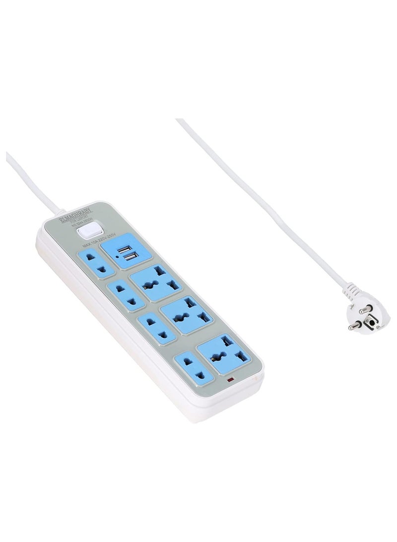 Power strip, 7 regular outlets + 2 USB, 1.5 meters - Image 1