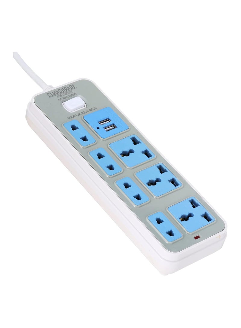 Power strip, 7 regular outlets + 2 USB, 1.5 meters - Image 2