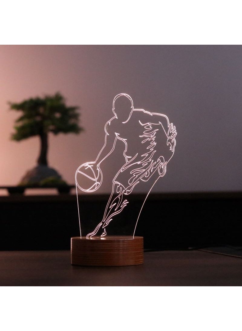 By-Lamp Basketball Player LED Table Lamp Wooden Base 7 Different Light Colors  - Image 1