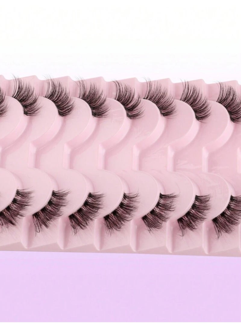 Suerte False Eyelashes Strip, 10 Pairs Of Crossed & Fluffy & Curly  Half Eye Lashes With Invisible Stem, 3D Synthetic Mink Fur Handmade Extension 7-10mm, Great For Women's Party Makeup - Image 4