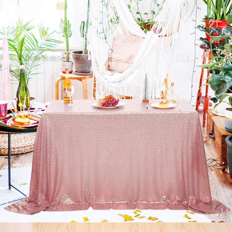 nanbowang Sequin Tablecloth  Pink Table Cloths for Parties Rectangular Table Cover Overlay Sequin Fabric Table Linens BirthdayBaby ShowerTea Party Decor