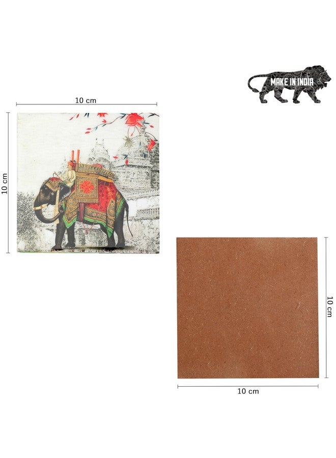 DULI Set of 6 MDF Wood Tea Coasters with Stand (10 * 10 cm) (Red-WhiteElephant) - Image 5