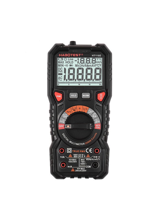 HT118E Digital Multimeter Auto Range Multi-meter 20,000 Counts True RMS Measuring AC/DC Voltage & Current Resistance Capacitance Frequency Temperature Continuity Duty MAX/MIN Mesaurement Live & NCV Test Diode with LCD Backlight Flashlight - pzsku/Z1CE2D82C96C7E9BD499FZ/45/_/1732096867/11b32756-ffc3-4b93-a941-b28088144c8a