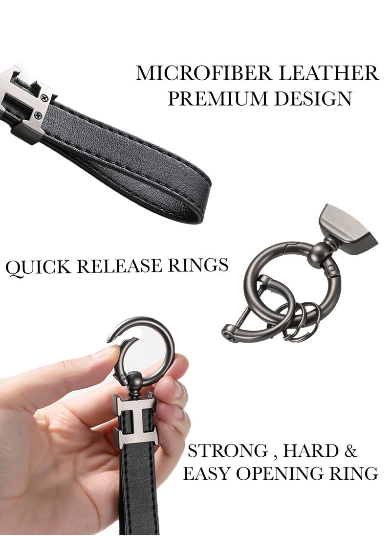 KeyAmor Elegant metal and leather keychain car keyholder for men . H letter  keychain , Stylish car keychain with 3 key rings, perfect as a fancy gift or car accessories. Features an elegant and refined black colour and comes in a fancy gift box.  - Image 4