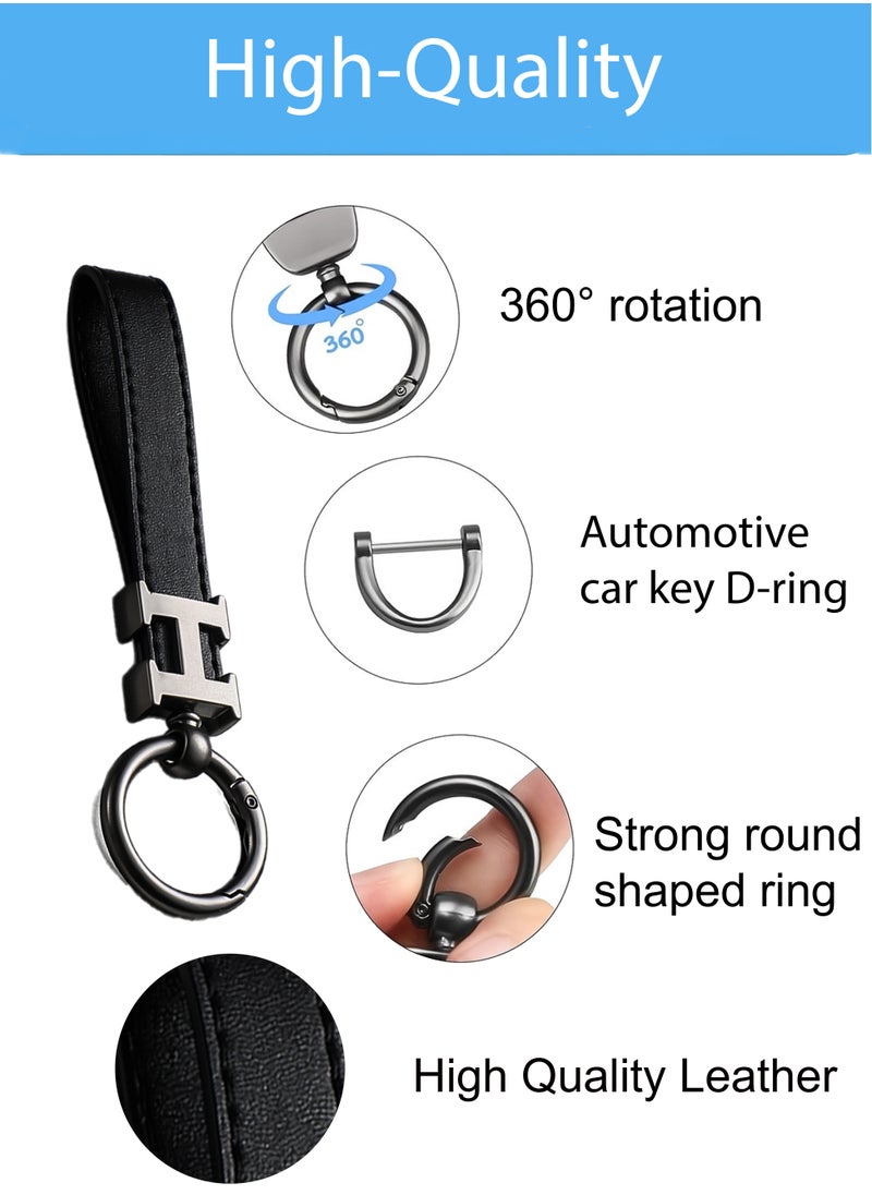 KeyAmor Elegant metal and leather keychain car keyholder for men . H letter  keychain , Stylish car keychain with 3 key rings, perfect as a fancy gift or car accessories. Features an elegant and refined black colour and comes in a fancy gift box.  - Image 3