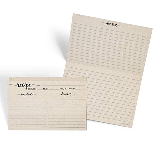 321Done Folding Recipe Cards - Set of 50, Extra Large 8x6 folds to 4x6, Jumbo Double-sided Rustic Tan Recipe Cards, Script Design for Bridal Shower & Wedding Gift, Made in USA - Image 1