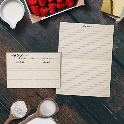 321Done Folding Recipe Cards - Set of 50, Extra Large 8x6 folds to 4x6, Jumbo Double-sided Rustic Tan Recipe Cards, Script Design for Bridal Shower & Wedding Gift, Made in USA - Image 3