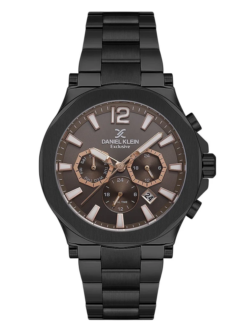 DANIEL KLEIN Men's Stainless Steel Black Alloy Case Analog Dark Brown Round Sunray Dial Japanese Quartz Exclusive 50 Meters Water Resistant