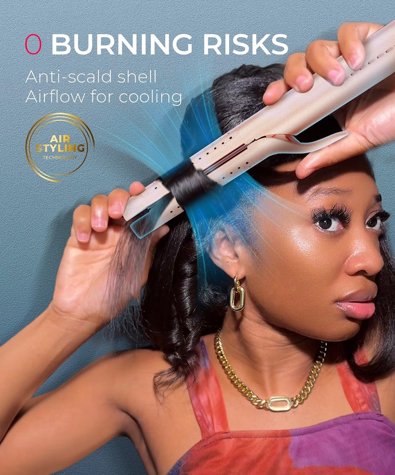 TYMO Airflow 2.0 مكواة تجعيد ومكواة فرد الشعر - 2 في 1، عصا تجعيد 1.25 بوصة للشعر الطويل والقصير، جهد مزدوج للسفر، 54 مليون أيون، مضادة للتشابك، 5 درجات حرارة، لون ذهبي وردي - Image 5