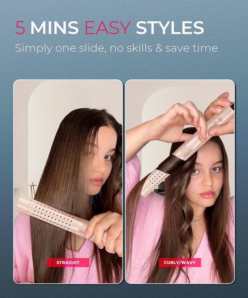 TYMO Airflow 2.0 مكواة تجعيد ومكواة فرد الشعر - 2 في 1، عصا تجعيد 1.25 بوصة للشعر الطويل والقصير، جهد مزدوج للسفر، 54 مليون أيون، مضادة للتشابك، 5 درجات حرارة، لون ذهبي وردي - Image 4