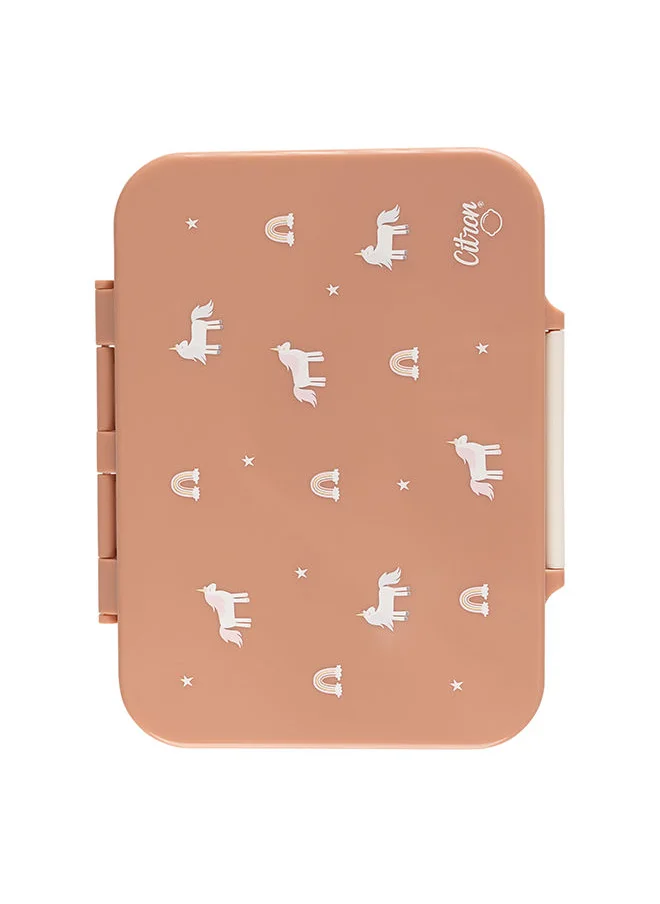 Citron Tritan Lunch Box With 4 Compartments For Kids Includes 1 Sauce Container, Leak Proof And Bpa Free Lunch Box For Kids - Unicorn - Blush Pink