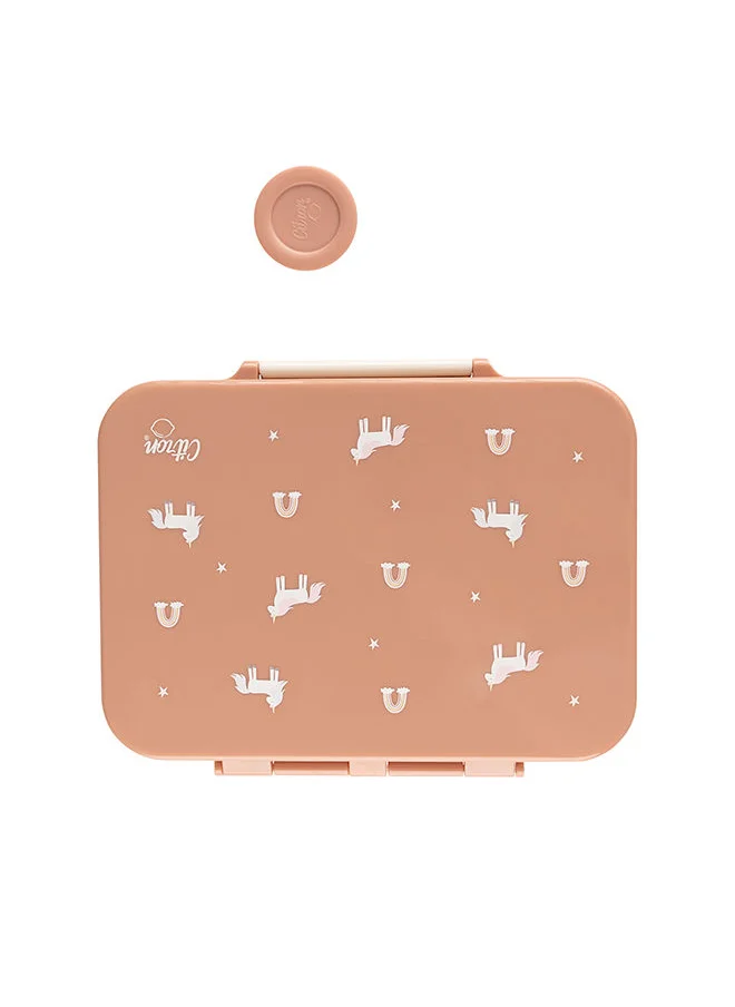 Citron Tritan Lunch Box With 4 Compartments For Kids Includes 1 Sauce Container, Leak Proof And Bpa Free Lunch Box For Kids - Unicorn - Blush Pink