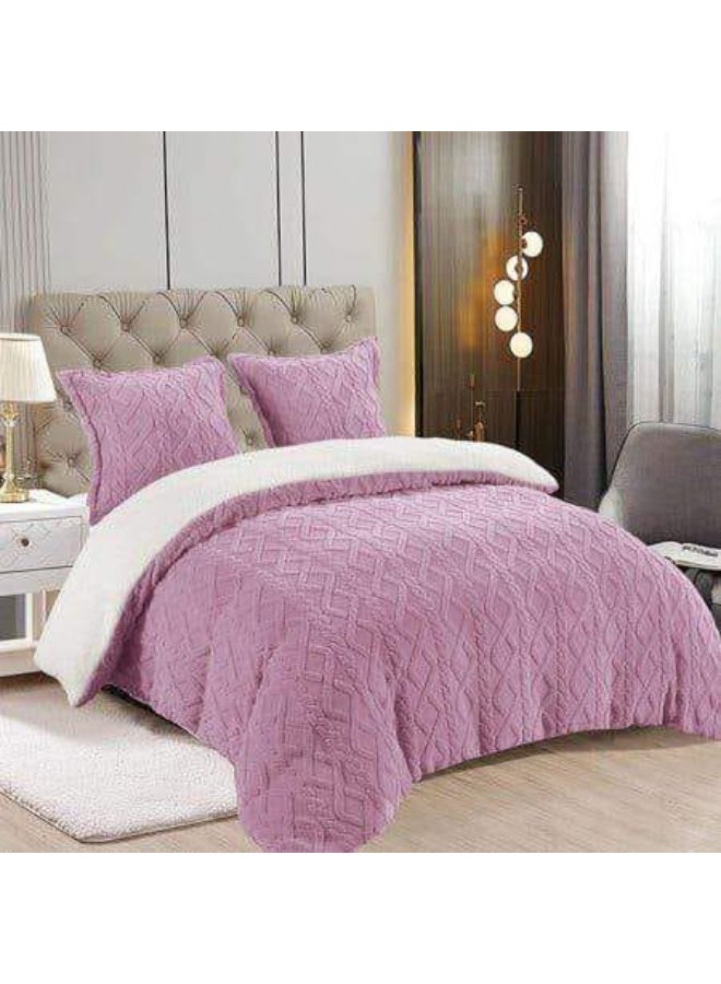 Comfy طقم لحاف ملكي مكون من 6 قطع من الفرو الصناعي الناعم والسميك والدافئ باللون الأرجواني المنقوش المريح