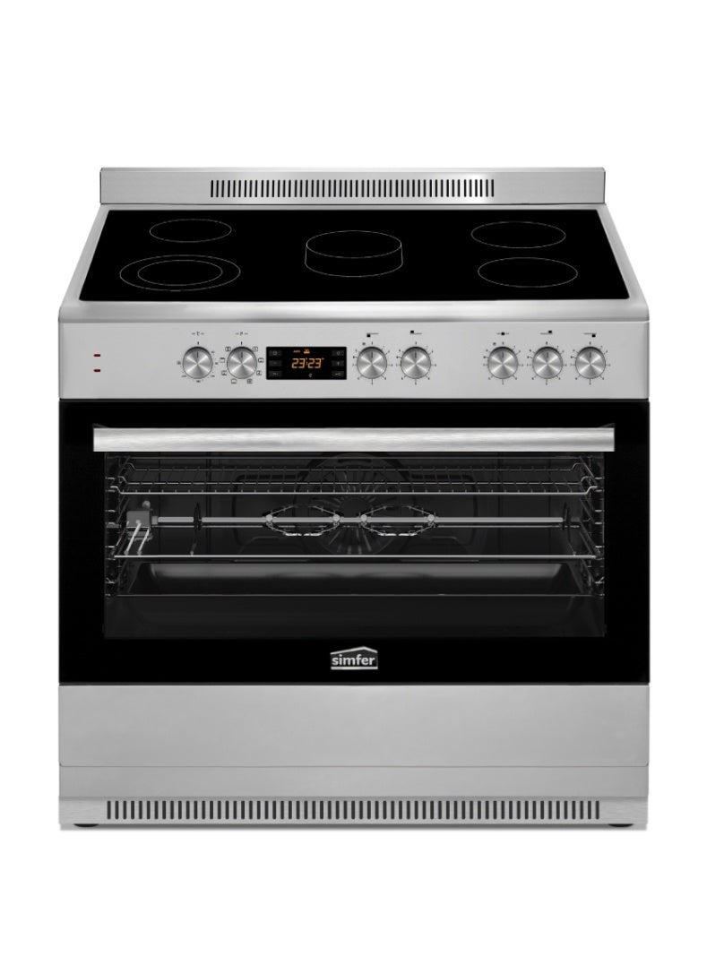 Simfer Vitro Ceramic 90x60 cm | 107L Oven Capacity | 5 Vitro Ceramic Zones | Turbo Fan x2 Grill & Rotisserie | Digital Timer Auto Cooling | Stainless Steel | Model SMF9067VCH Vitro Ceramic Cooker - Image 1