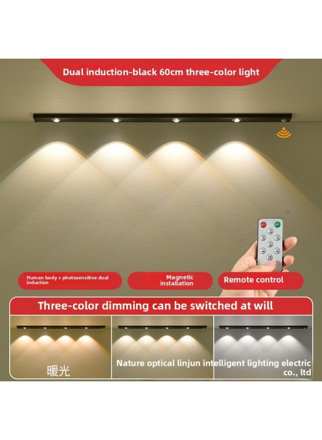 Loquat Black Remote Control Cat's Eye Wave Led Strip Lights Rechargeable Cabinet Showcase Intelligent Body Induction Lights-Light Source Power:0.42W-4W-Light Color:60cm Black - Image 1