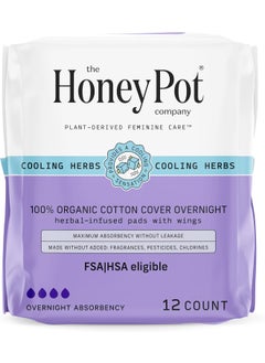 the Honey Pot company The Honey Pot Company - Herbal Pads for Women - Overnight w/Wings - Infused w/Essential Oils for Cooling Effect & Organic Cotton Cover - Feminine Care - FSA & HSA Eligible - 12 ct 
