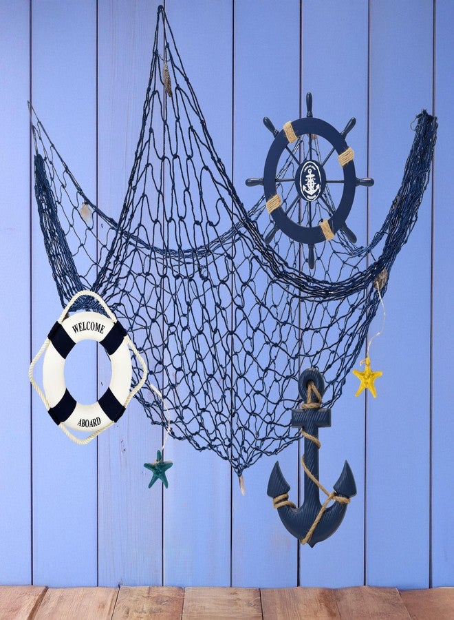 OQUQO 2 Pack 11" Nautical Beach Wooden Ship Wheel and 13" Wooden Anchor with Rope Nautical Boat Steering Wheel Rudder Anchor Wall Art Decor Door Hanging Ornament Beach Theme Home Decoration (Dark Blue) - Image 5