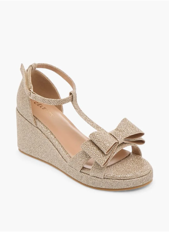 سيليست Girls Embellished Wedge Sandals With Hook And Loop Closure Ramadan Collection