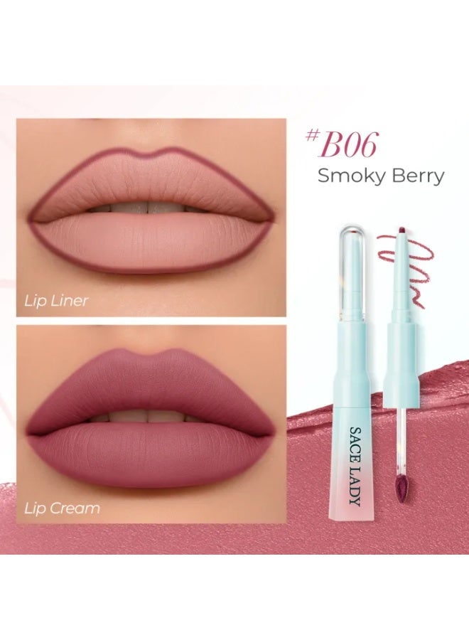 SACE LADY 2-in-1 Lip Cream Booster – 06 Smoky Berry – Lip Liner + Lip Cream with Soft Matte Blurred Finish - Image 1