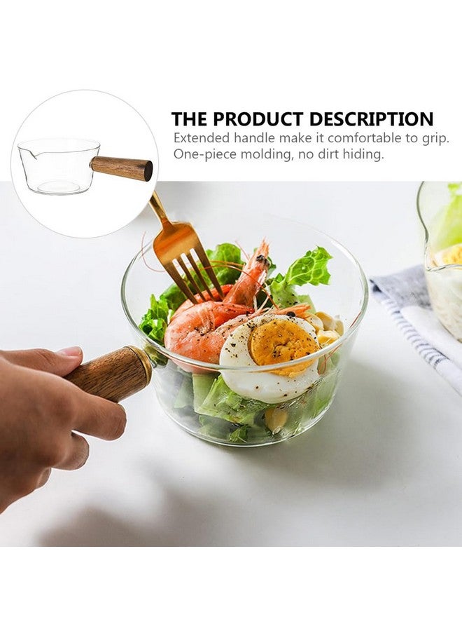 Cabilock Glass Saucepan with Lid Noodle Pot Sauce Pan with Wood Handle Clear Milk Pan Nonstick Measuring Cups Frothing Pitcher (600ml) - Image 2