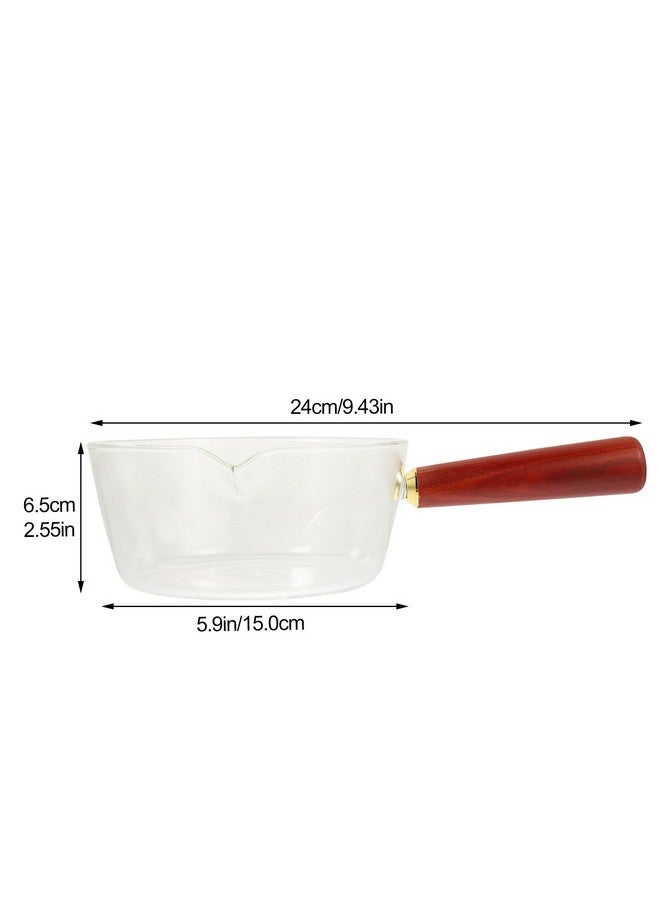 Cabilock Glass Saucepan with Lid Noodle Pot Sauce Pan with Wood Handle Clear Milk Pan Nonstick Measuring Cups Frothing Pitcher (600ml) - Image 5