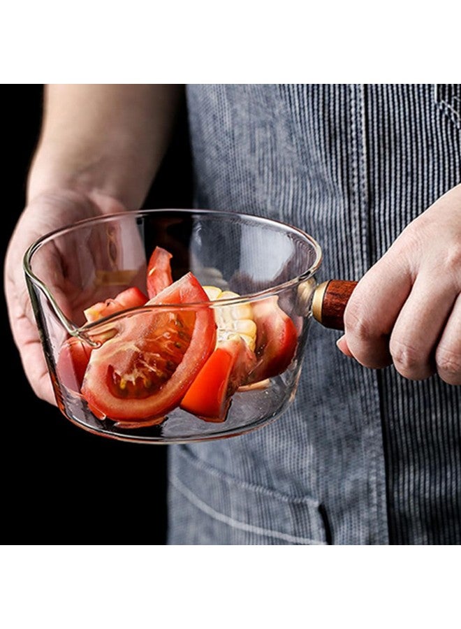 Cabilock Glass Saucepan with Lid Noodle Pot Sauce Pan with Wood Handle Clear Milk Pan Nonstick Measuring Cups Frothing Pitcher (600ml) - Image 3