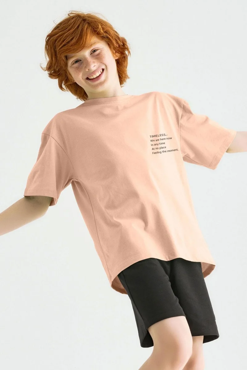 Zepkids Boy Beige Colored Timeless Printed T-Shirt
