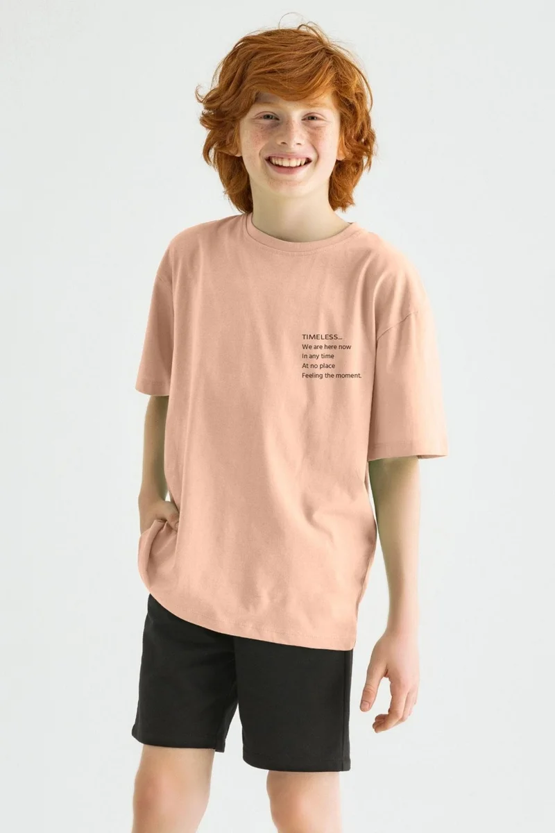 Zepkids Boy Beige Colored Timeless Printed T-Shirt