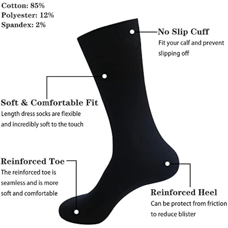 جوارب رسمية بطول منتصف الساق للرجال من بوجان، جوارب طويلة ناعمة وجيدة التهوية ورياضية من القطن، 5 أزواج - Image 2
