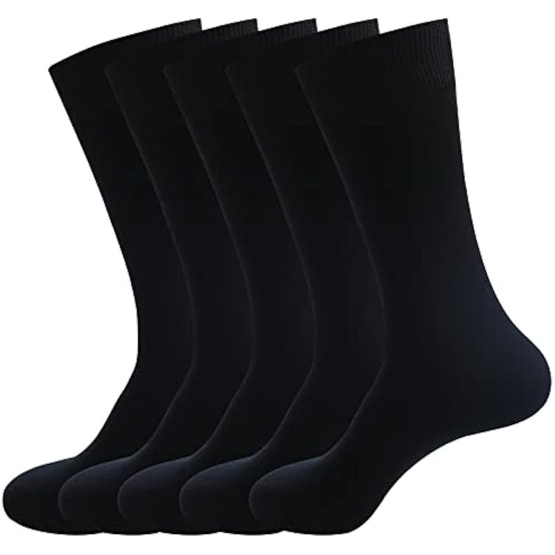 جوارب رسمية بطول منتصف الساق للرجال من بوجان، جوارب طويلة ناعمة وجيدة التهوية ورياضية من القطن، 5 أزواج - Image 1