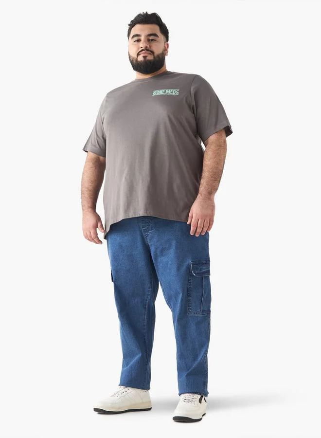 Splash FAV Plus Size Anime Print T-shirt with Crew Neck