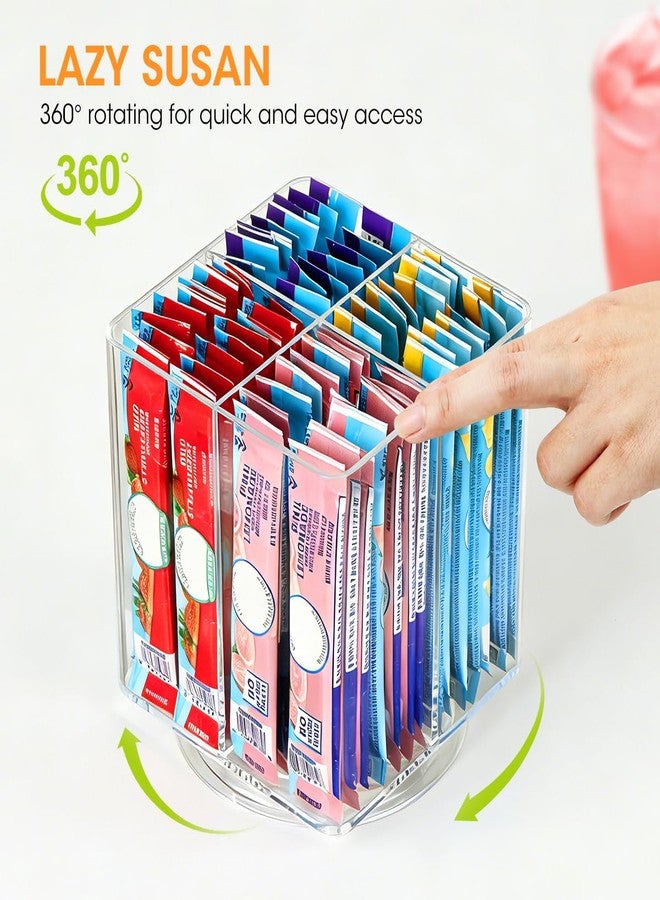 AIEVE Drink Packet Organizer, Lazy Susan Organizer for Water Flavor Packets, Drink Mix Rotating Turntable Sugar Packet Holder Container for Pantry Organizers and Storage, Square - Image 2