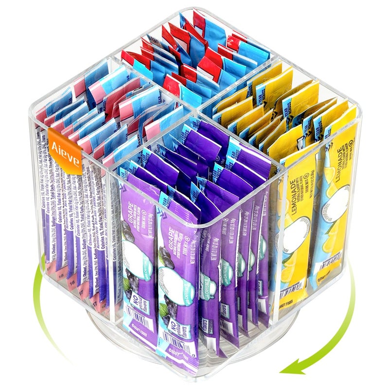 AIEVE Drink Packet Organizer, Lazy Susan Organizer for Water Flavor Packets, Drink Mix Rotating Turntable Sugar Packet Holder Container for Pantry Organizers and Storage, Square - Image 1