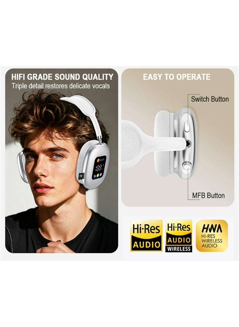 AKZ Active Noise Cancelling Headphones with Multiple Modes, Hi-Res Sound, 30H Playtime, Fast Charge, Soft Earcups, Bluetooth 5.4 Headphones, Earphones Travel with LED Dispaly White - Image 1