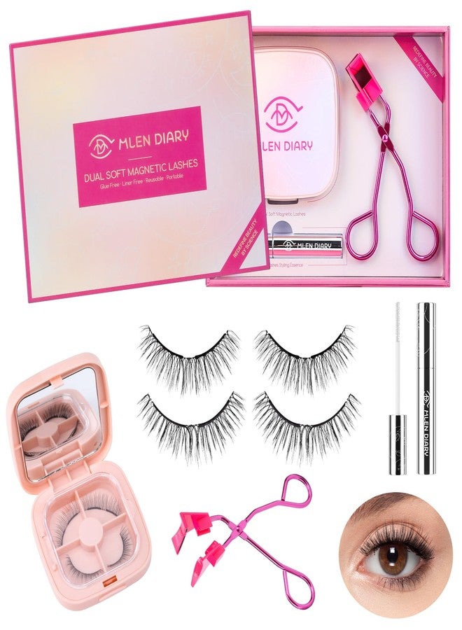 MLEN DIARY Dual Magnetic Eyelashes, Magnetic Eyelashes Without Eyeliner 4D Natural Look Reusable Easy to Wear, Soft Magnets False Eyelashes with Applicator No Glue, Barbie - Image 1