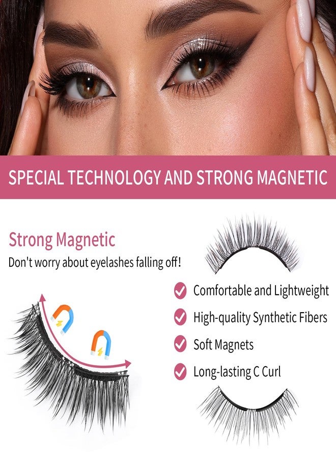 MLEN DIARY Dual Magnetic Eyelashes, Magnetic Eyelashes Without Eyeliner 4D Natural Look Reusable Easy to Wear, Soft Magnets False Eyelashes with Applicator No Glue, Barbie - Image 3